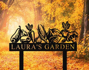Letrero personalizado para huerto, Letrero con nombre personalizado para huerto, Estacas metálicas para huerto, Letrero metálico para jardín, Decoración para jardín, Decoración para huerto de cosecha