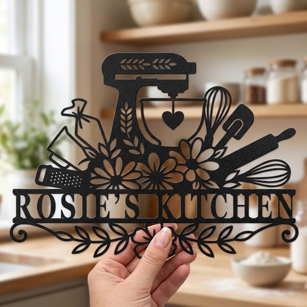 Custom Bakery Metal Sign: Personalized Baker Name Sign, Kitchen Wall Decor