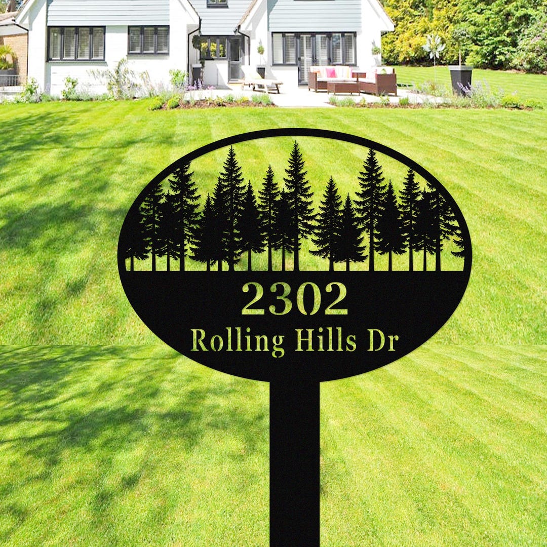 Tree Address Personalized Metal Address Sign With Pine Tree, House Number Sign ...