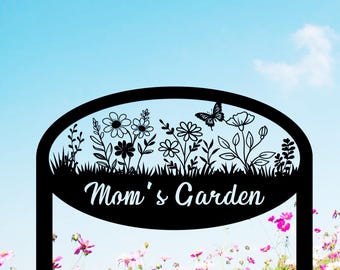 Personalized Garden Name Sign, Flower Design Custom Garden Sign with Stake, Lawn Signs, Outdoor Yard Sign, Garden Decor, Flower Sign Plaque