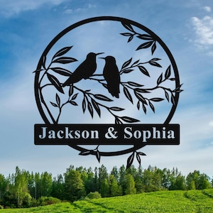 Personalized Hummingbird Sign, Custom Hummingbird Metal Garden Decor, Garden Metal Sign, Garden Wall Art, Metal Name Sign, Bird Garden Sign