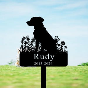 Custom Metal Dog Memorial Stake, Dog Grave Marker, Dog with Butterfly & Flower Stake, Personalized Dog Loss Gift, Pet Garden Sign, Yard Sign