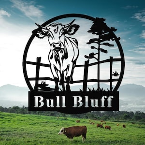 Personalized Metal Cow Sign, Custom Metal Farm Sign, Metal Ranch Name Sign, Cow Farmhouse Sign, Outdoor Metal Wall Art, Metal Home Decor
