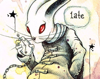 The Late White Rabbit Alice In Wonderland Wall Art Fine Pop Print - by Bryan Collins