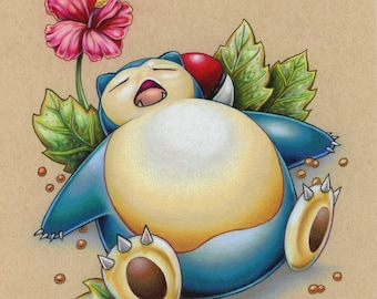 Snorlax Pokemon 5x7 or 8x10 signed fine wall art print - by Bryan Collins