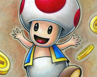 Toad Super Mario Bros Fine Art Wall Print - by Bryan Collins