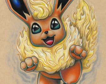 Flareon Eeveelution Pokemon fine art print 5x7 size signed - by Bryan Collins