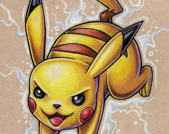 Pikachu classic starter Pokemon signed fine wall art 5x7 small print - by Bryan Collins