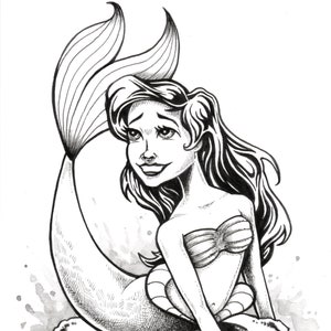 Ariel Little Mermaid black and white 5x7 fine wall art print by Bryan Collins image 1