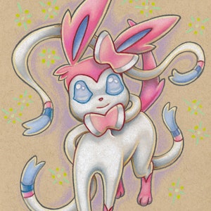 Sylveon Pokemon Eeveelution 5x7 small wall art signed print by Bryan Collins image 1