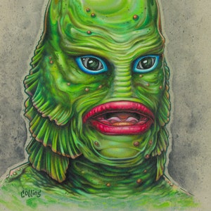 Gill Man Creature From The Black Lagoon colored pencil fine art print - by Bryan Collins
