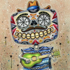 Esqueleto Musical Skeleton Sugar Skull fine art wall print by Bryan Collins image 1