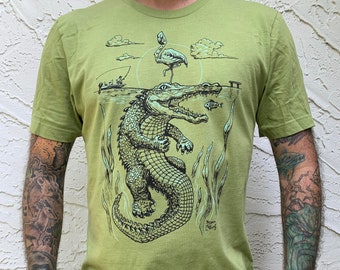 The Gleeful Gator Alligator and Flamingo Florida Shirt - By Bryan Collins