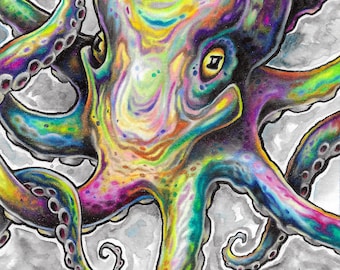 Colorful Octopus open edition pop art print - by Bryan Collins
