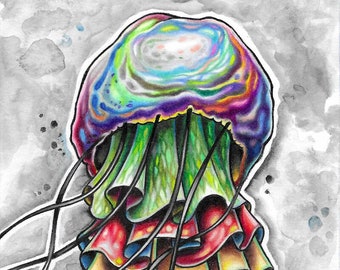 Colorful Skirted Jellyfish fine art wall print - by Bryan Collins