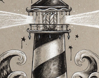 Gray Lighthouse Nautical Fine Wall Art Print - by Bryan Collins