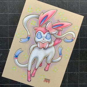 Sylveon Pokemon Eeveelution 5x7 small wall art signed print by Bryan Collins image 4