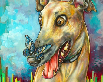 Greyhound Dog and Butterfly fine art wall print - by Bryan Collins