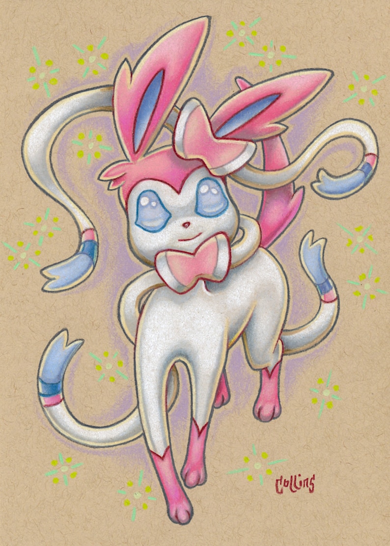 Sylveon Pokemon Eeveelution 5x7 small wall art signed print by Bryan Collins image 1