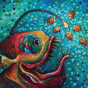 Anglerfish Funky Fish Fine Art Wall Print acrylic painting - by Bryan Collins