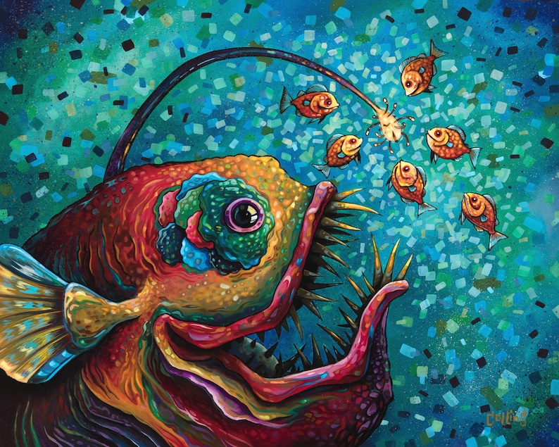 Anglerfish Funky Fish Fine Art Wall Print acrylic painting by Bryan Collins image 1