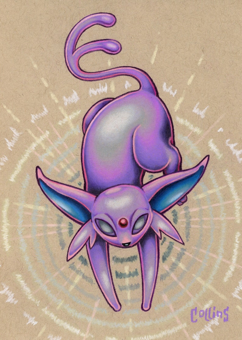 Espeon Eeveelution Pokemon signed fine wall art print by Bryan Collins image 1