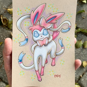 Sylveon Pokemon Eeveelution 5x7 small wall art signed print by Bryan Collins image 2