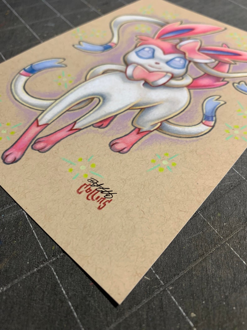 Sylveon Pokemon Eeveelution 5x7 small wall art signed print by Bryan Collins image 3