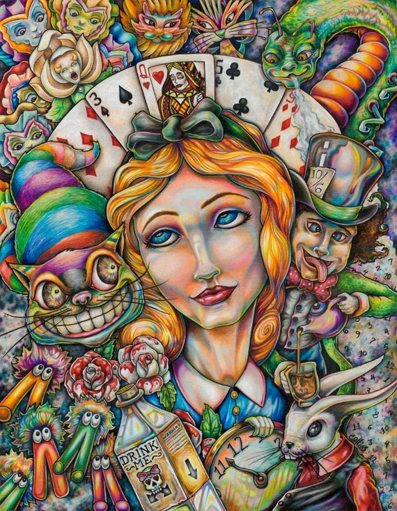 Alice in Wonderland アートパネル Amazon.com: Artery8 Alice In Wonderland Watercolour Down The