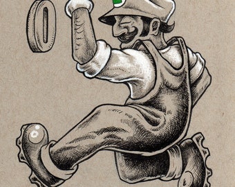 Luigi Super Mario Bros art open edition signed fine art wall print - by Bryan Collins
