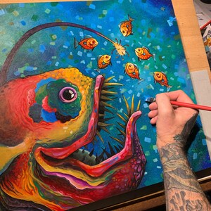 Anglerfish Funky Fish Fine Art Wall Print acrylic painting by Bryan Collins image 3