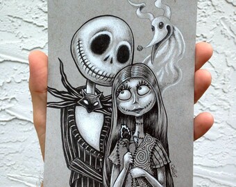 Jack Bazel 絵 Jack Skellington Sally Zero Nightmare Before Christmas Fine
