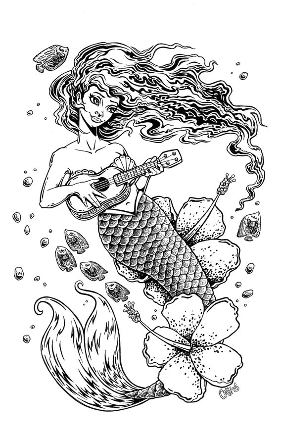 Ukulele Mermaid Vinyl Art Sticker By Bryan Collins Etsy