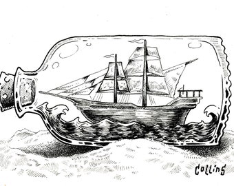 Ship in a Bottle 5x7 Signed Limited Edition fine art cotton print - by Bryan Collins