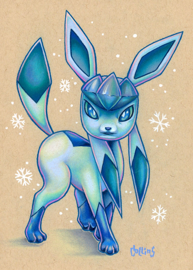 Glaceon Pokemon Ice Type Eeveelution 5x7 small wall art signed print - by Bryan Collins