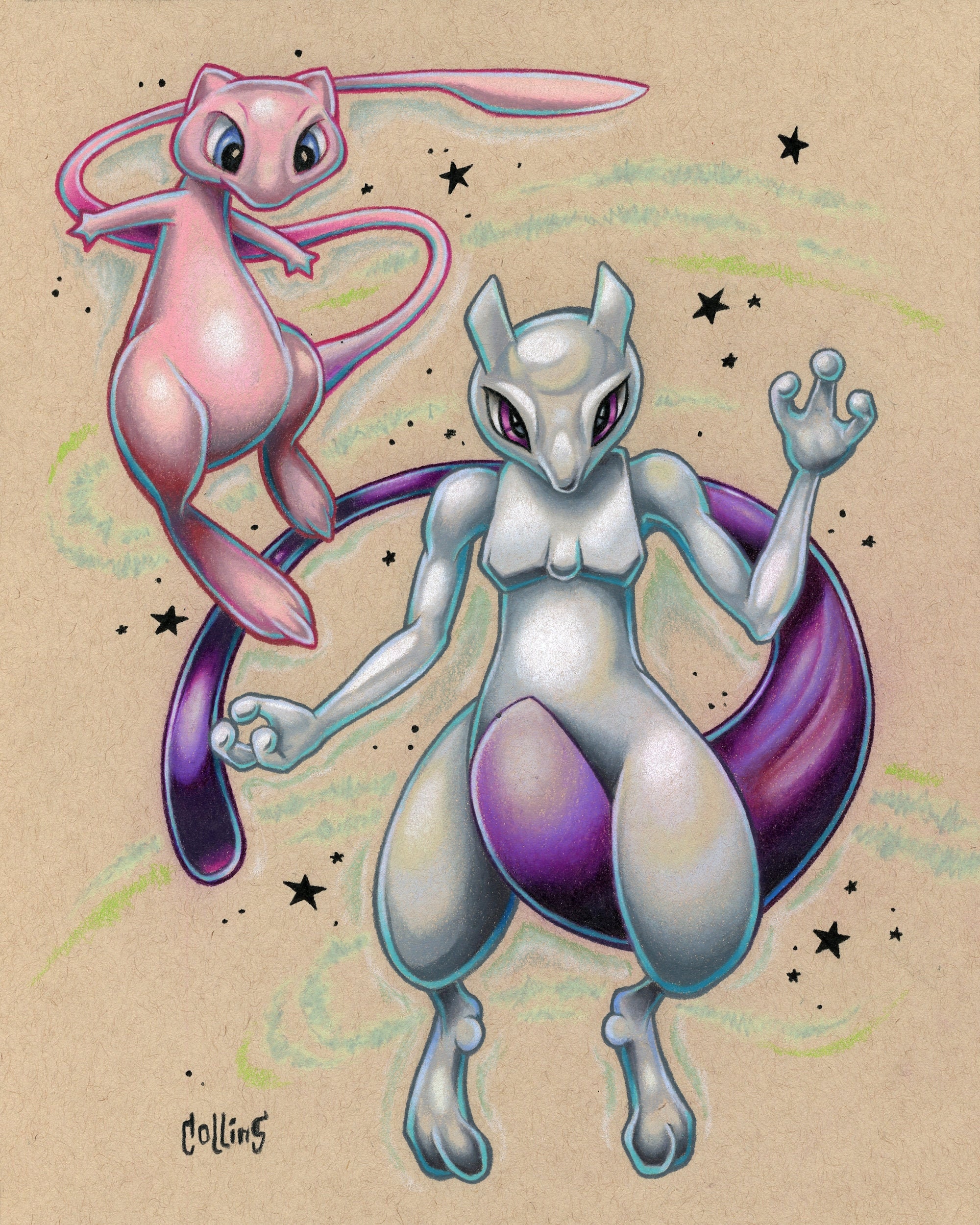 Mewtwo Watercolor Art Print, Pokemon, Nintendo