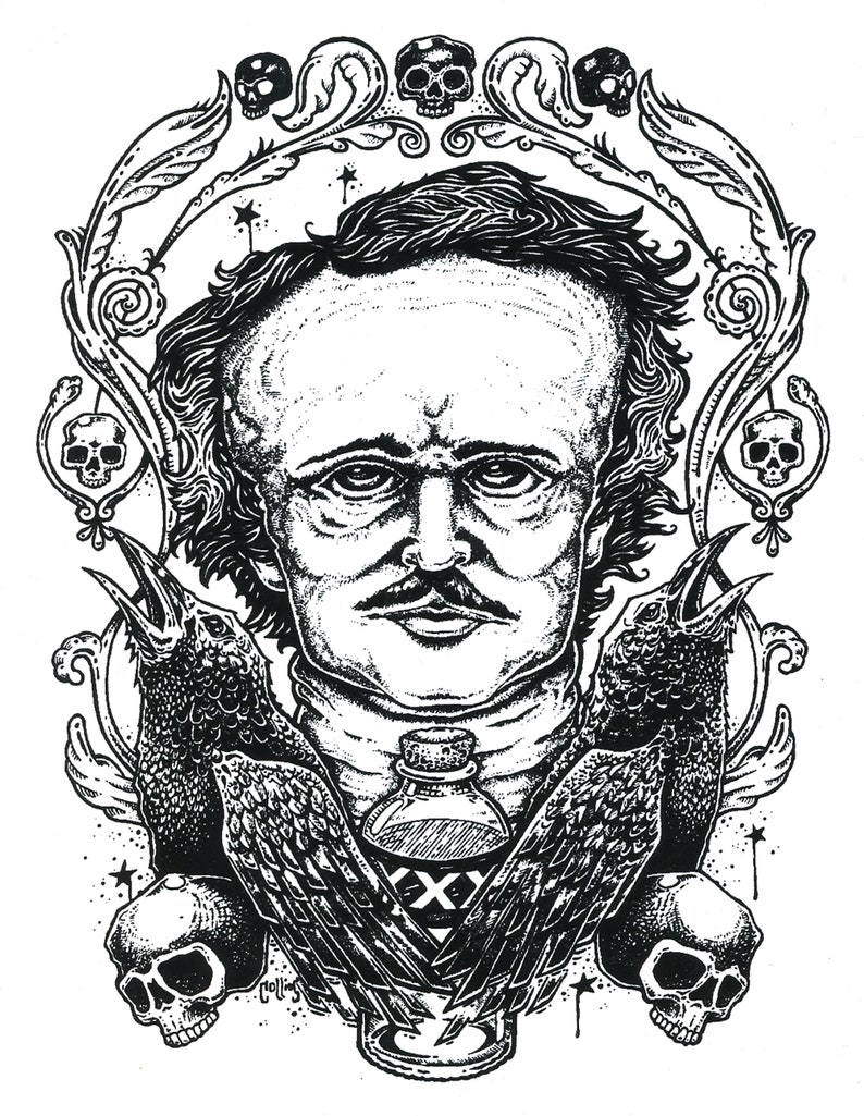 Edgar Allan Poe Raven Vinyl Sticker by Bryan Collins image 1