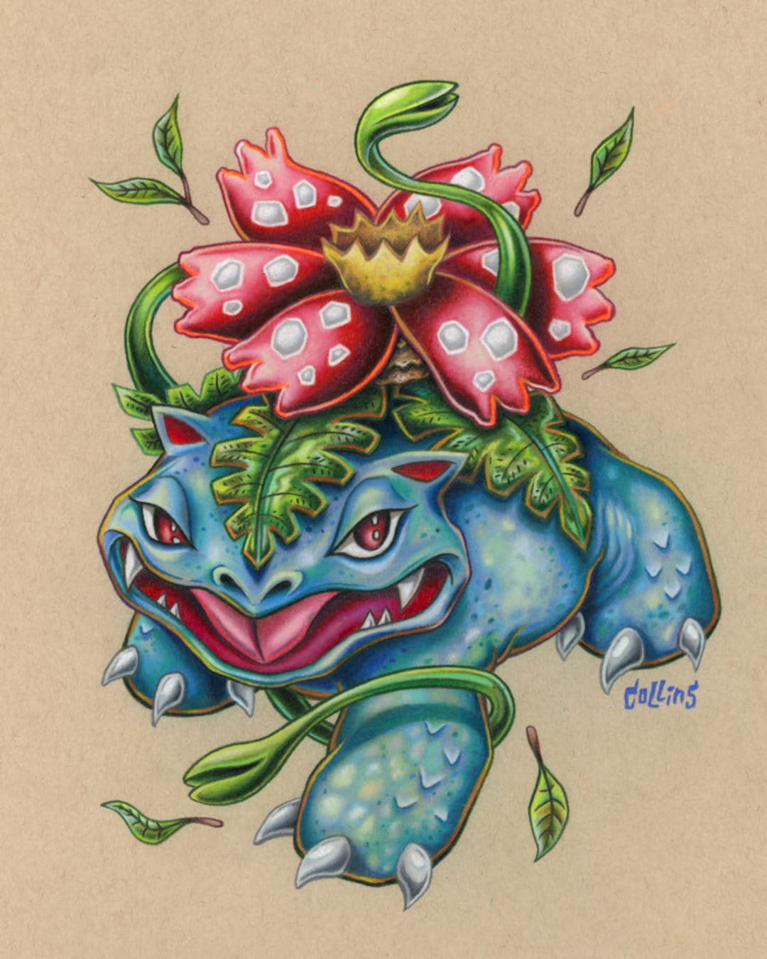 Venusaur Pokemon Bulbasaur Hand Signed Wall Art Print by Bryan Collins ...
