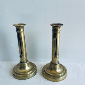 Antique French Brass push up Candlesticks - Pair - 1800s