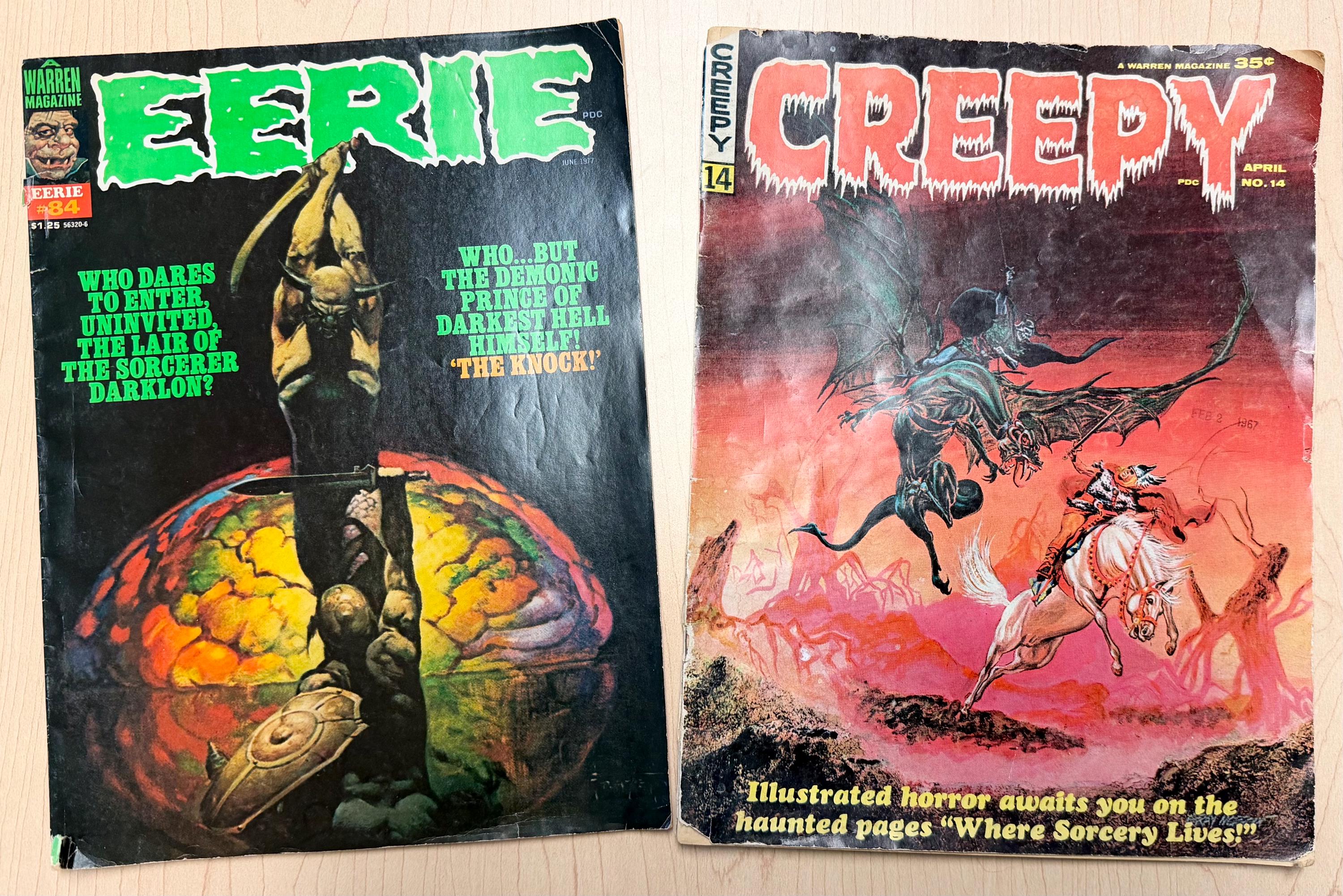 Vintage Eerie #84 & Creepy #88 Horror Magazine Lot 1977 Frank Frazetta Cover Warren Publishing Bronze Age Comic Collectible