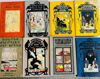 Set mit 8 Vintage- und Erstausgabe-Hardcover-Büchern von Doctor Dolittle von Hugh Lofting – Kinderbücher