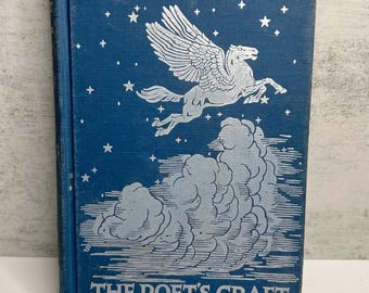 The Poet’s Craft - Antique Pegasus Poetry Book 1935 - Whimsical Celestial Blue & Silver Decor - Art Deco Illustrated Poetry