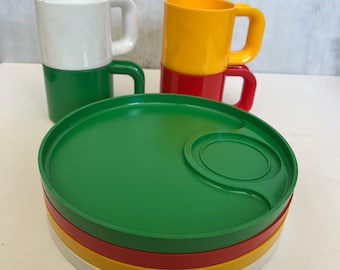 Mid Century Modern Ingrid Chicago 1970’s Snack Plates and Cups Mugs Set of 4 Vintage Mini Snack Set Retro