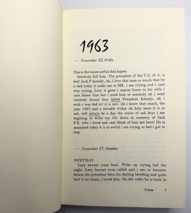 May include: An open book showing handwritten diary entries from 1963, dated November 22 and 23. The text details personal reactions to the assassination of President Kennedy. The page is from a diary or journal.