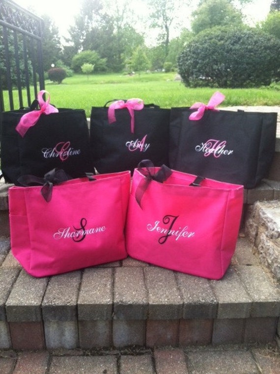 Items similar to Personalized Bridesmaid Totes Monogrammed - set of 5 ...