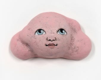 Pink Cloud Original Folk Art Wall Hanging Doll Paper Mache Sculpture OOAK