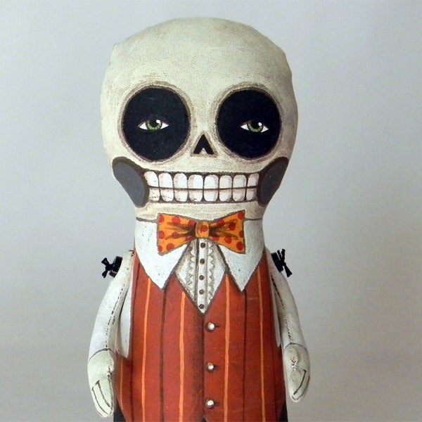 LAST ONE- Skeleton Day of the Dead Doll-- Original Contemporary Folk Art-- Made to order within 7 days