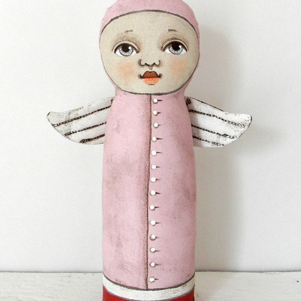 Little Pink Angel Original Hand Painted Folk Art Doll Sculpture OOAK