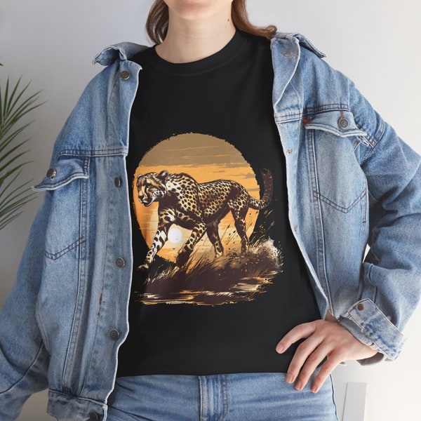 Cheetah T Shirt Gift for Him Cheetah Sprinting Across the Savannah T Shirt Gift for Her Wild Themed Shirt Unisex Heavy Cotton Tee