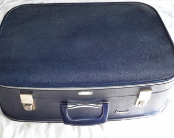 Valise vintage, Bleu, Aéroport, Cheney, Angleterre, Étui, Rétro - Rare